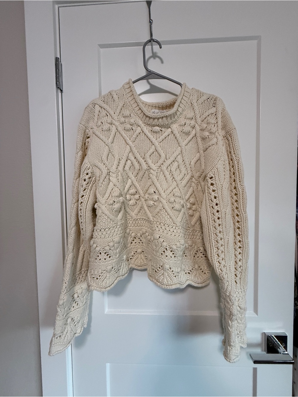 Women's Cream Cable Stitch Crewneck Sweater